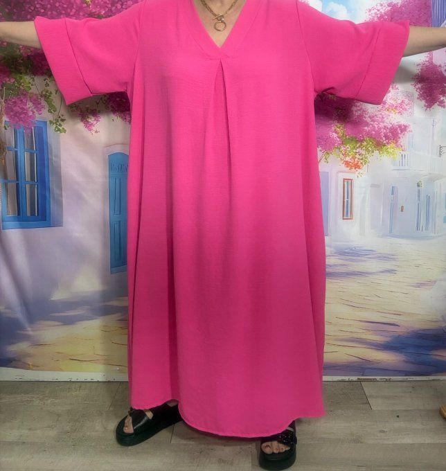 Robe trapèze longue Fuschia manches courtes douceur ++++ du 42 au 54/56