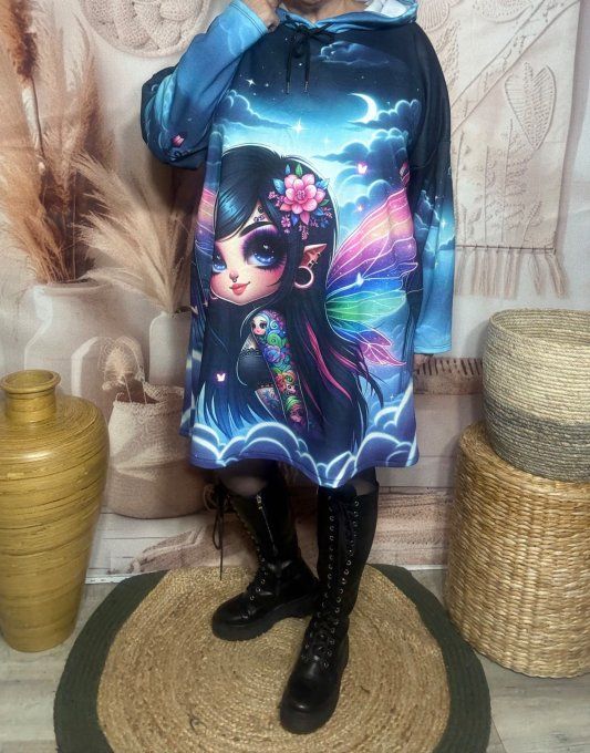 Robe-sweat trapèze à capuche multicolore The Tattoo Pretty Girl du 40 au 50/52 