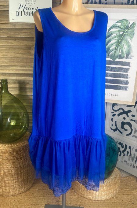 Fond de robe Premium bleu royal viscose et dentelle confort +++ du 42 au 52  