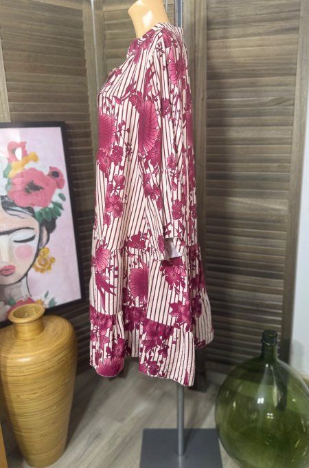 Robe trapèze Bordeaux et Crème Fleurs d'Automne du 38 au 48/50