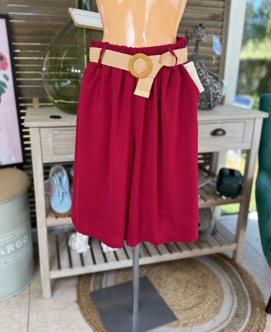 Short long / bermuda Bordeaux clair + ceinture confort ++++ du 42 au 52/54 