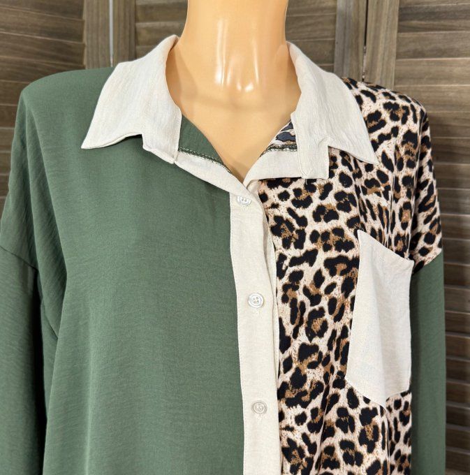 Chemise ample Kaki Beige et Léopard Camel du 40 au 50/52 