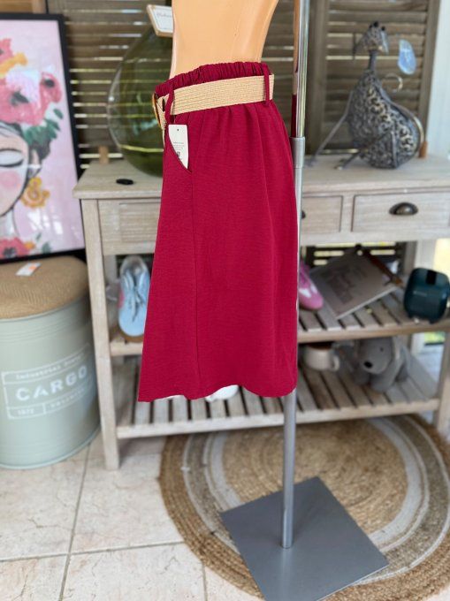 Short long / bermuda Bordeaux clair + ceinture confort ++++ du 42 au 52/54 
