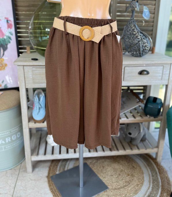 Short long / bermuda chocolat au lait + ceinture confort ++++ du 42 au 52/54 