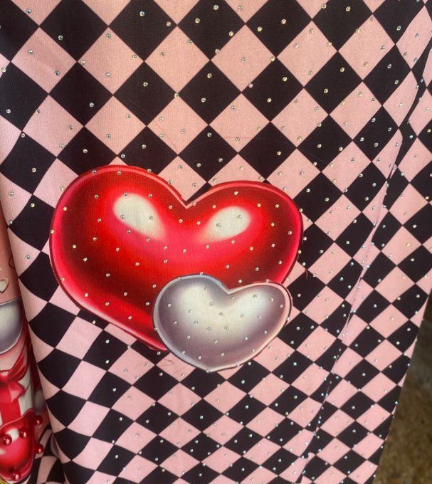 pantalon boule damier Betty Boop Perles + Strass argentés du 40 au 50/52