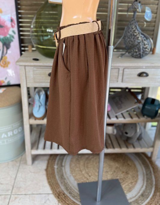 Short long / bermuda chocolat au lait + ceinture confort ++++ du 42 au 52/54 