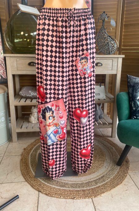 pantalon boule damier Betty Boop Perles + Strass argentés du 40 au 50/52