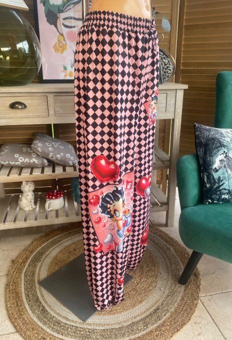 pantalon boule damier Betty Boop Perles + Strass argentés du 40 au 50/52