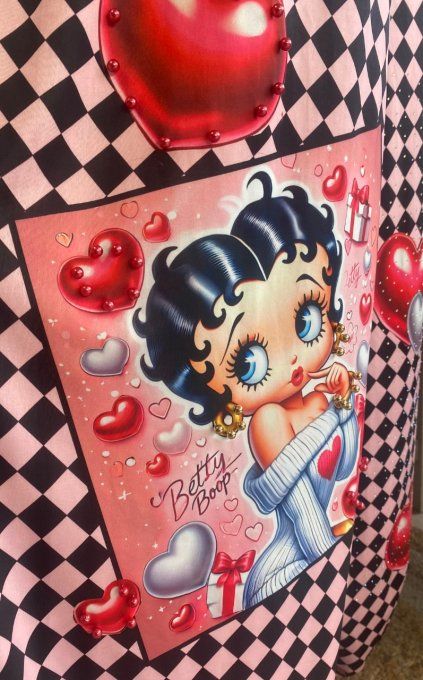 pantalon boule damier Betty Boop Perles + Strass argentés du 40 au 50/52