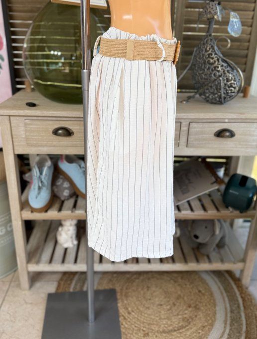 Short long / bermuda blanc fines rayures + ceinture confort ++++ du 42 au 52/54