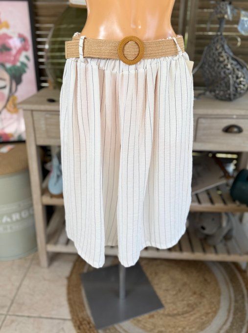 Short long / bermuda blanc fines rayures + ceinture confort ++++ du 42 au 52/54