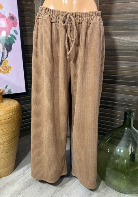 pantalon large type Palazzo velours Camel douceur ++++ du 42 au 52