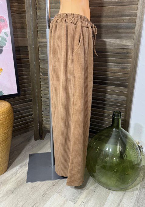pantalon large type Palazzo velours Camel douceur ++++ du 42 au 52