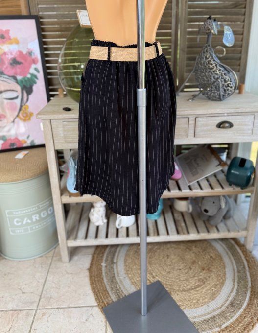 Short long / bermuda noir fines rayures + ceinture confort ++++ du 42 au 52/54