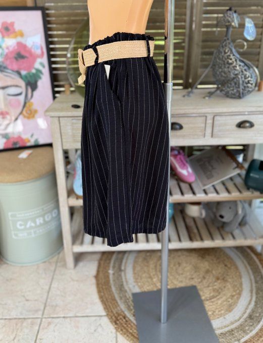 Short long / bermuda noir fines rayures + ceinture confort ++++ du 42 au 52/54