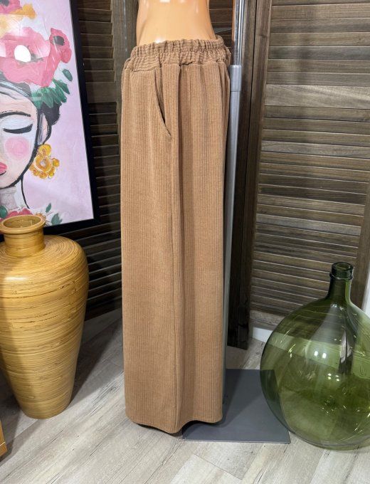 pantalon large type Palazzo velours Camel douceur ++++ du 42 au 52
