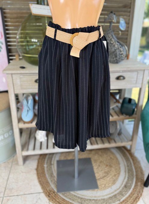 Short long / bermuda noir fines rayures + ceinture confort ++++ du 42 au 52/54