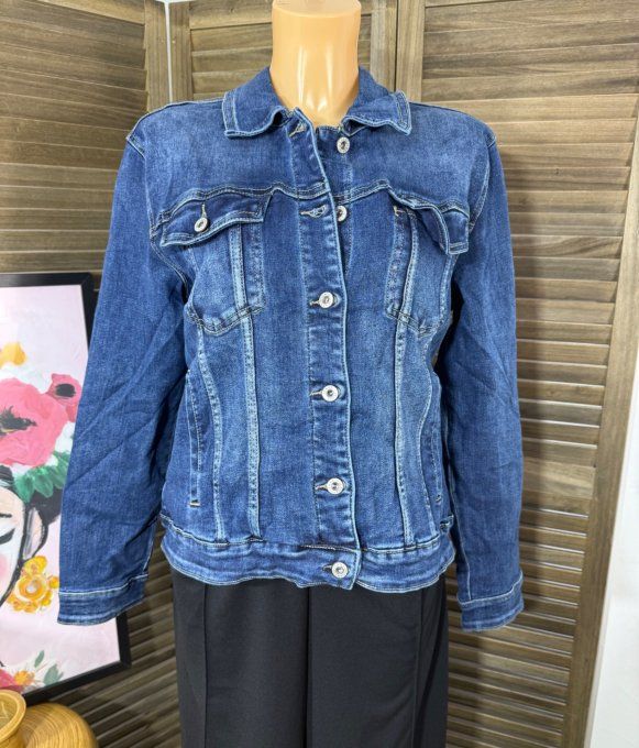 Veste en jeans brodée Mexican Skulls Calavera strass sequins Stretch ++++ du 42/44 au 48/50 