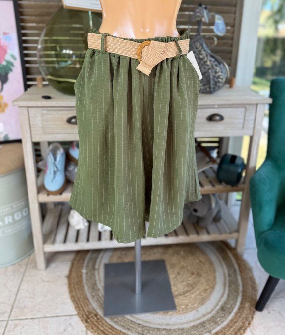 Short long / bermuda kaki fines rayures + ceinture confort ++++ du 42 au 52/54