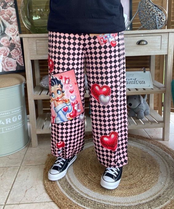 pantalon boule damier Betty Boop Perles + Strass argentés du 40 au 50/52