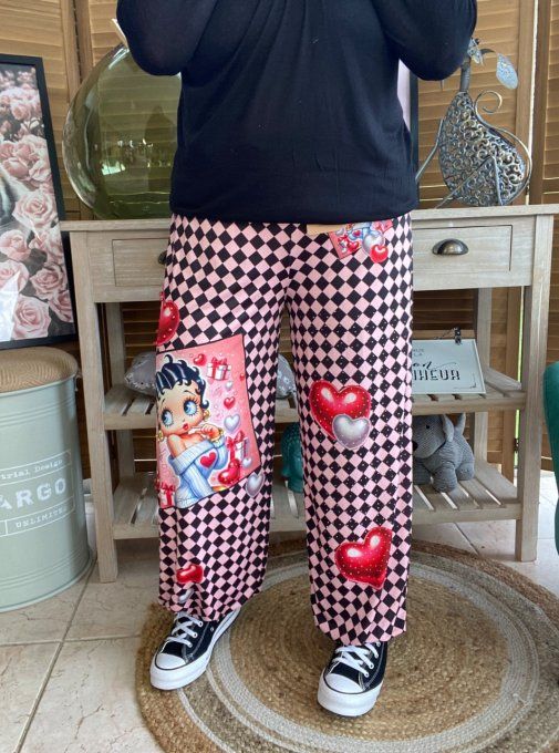 pantalon boule damier Betty Boop Perles + Strass argentés du 40 au 50/52
