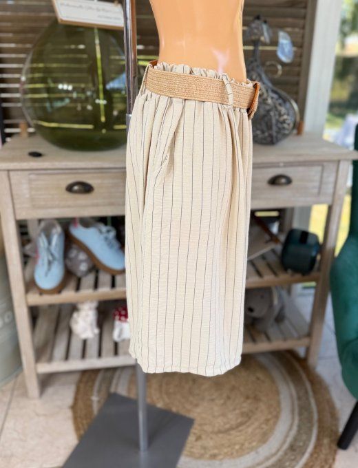 Short long / bermuda beige fines rayures + ceinture confort ++++ du 42 au 52/54 