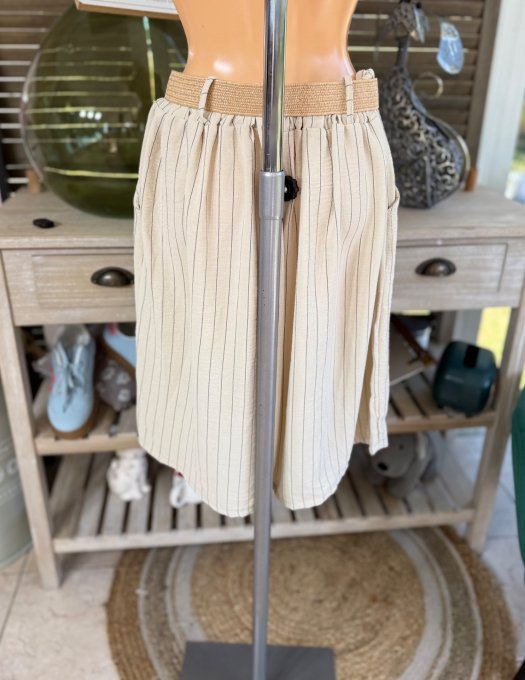Short long / bermuda beige fines rayures + ceinture confort ++++ du 42 au 52/54 