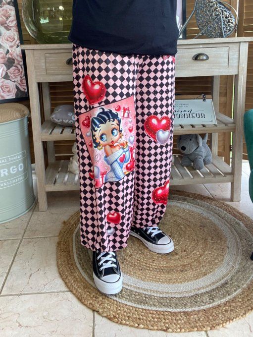 pantalon boule damier Betty Boop Perles + Strass argentés du 40 au 50/52