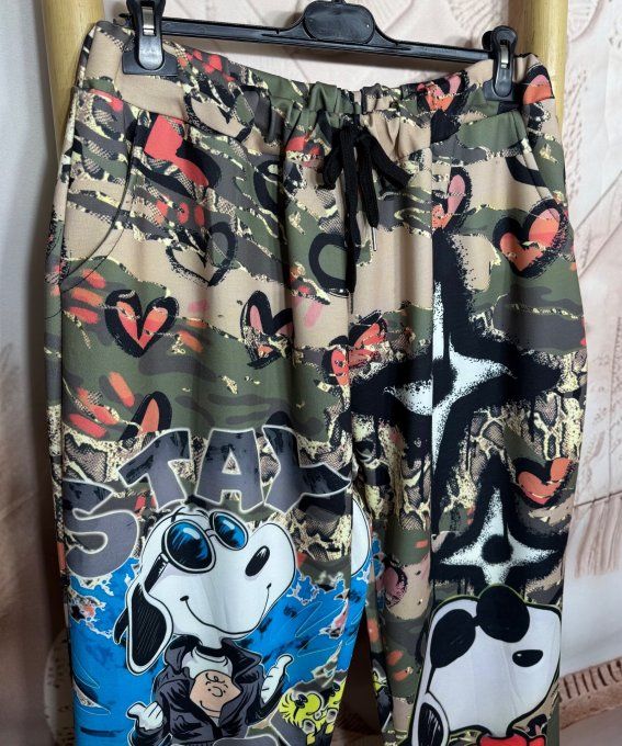 Pantalon Palazzo Camouflage effet Treillis Cool Snoopy  stretch ++++ du 40 au 50/52 