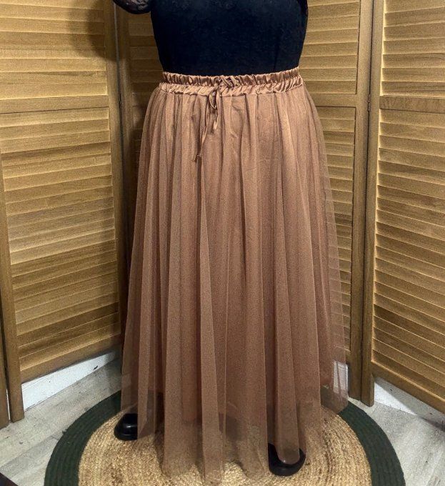 Jupe ample longue vaporeuse en tulle caramel du 42 au 50/52