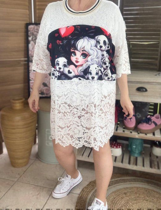 Tunique ample dentelle blanche Cruella et les Dalmatiens du 40 au 50/52  