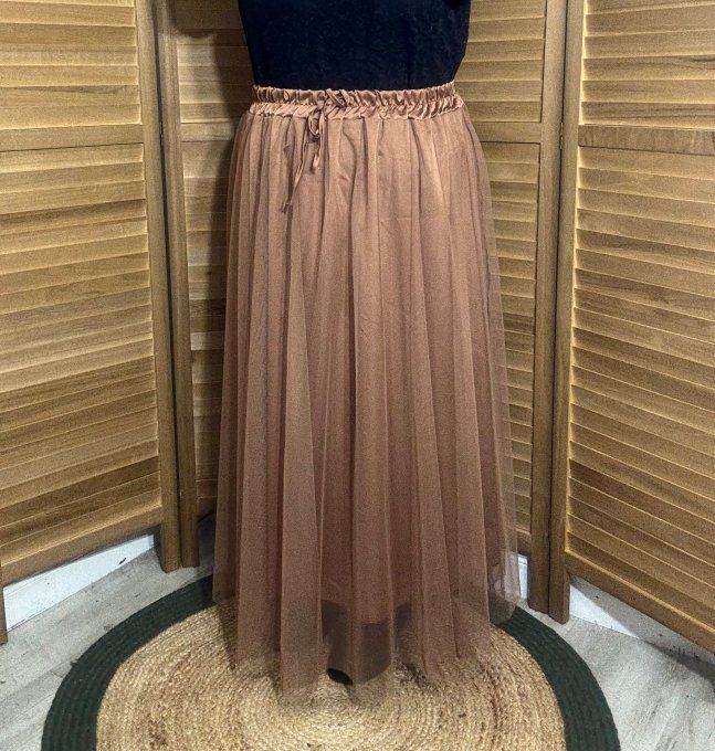 Jupe ample longue vaporeuse en tulle caramel du 42 au 50/52
