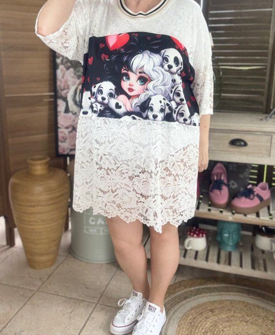 Tunique ample dentelle blanche Cruella et les Dalmatiens du 40 au 50/52  