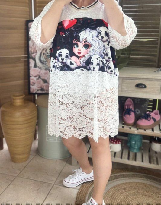 Tunique ample dentelle blanche Cruella et les Dalmatiens du 40 au 50/52  