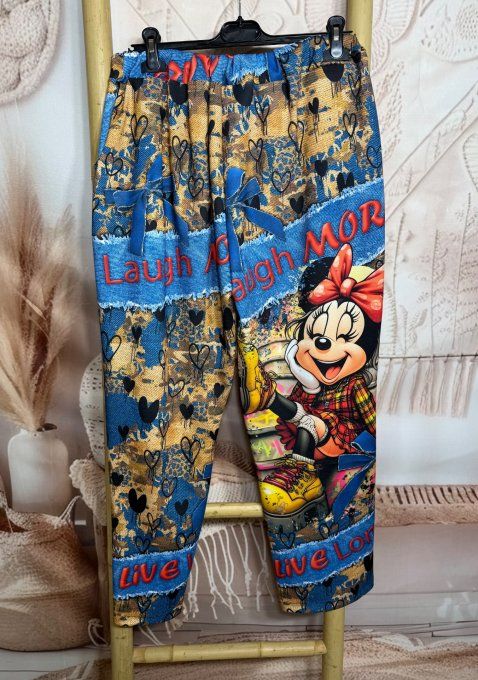 Pantalon Palazzo effet jeans et camel Minnie Disney LOL stretch ++++ du 40 au 50/52