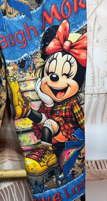 Pantalon Palazzo effet jeans et camel Minnie Disney LOL stretch ++++ du 40 au 50/52