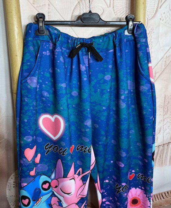 Pantalon Palazzo effet Jeans stone délavé Lilo & Stitch stretch ++++ du 40 au 50/52