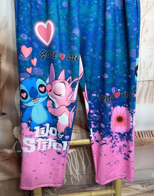 Pantalon Palazzo effet Jeans stone délavé Lilo & Stitch stretch ++++ du 40 au 50/52