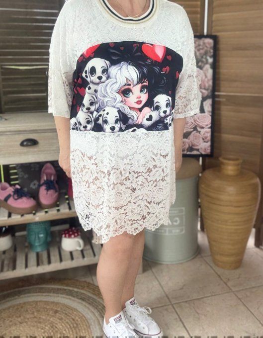 Tunique ample dentelle blanche Cruella et les Dalmatiens du 40 au 50/52  