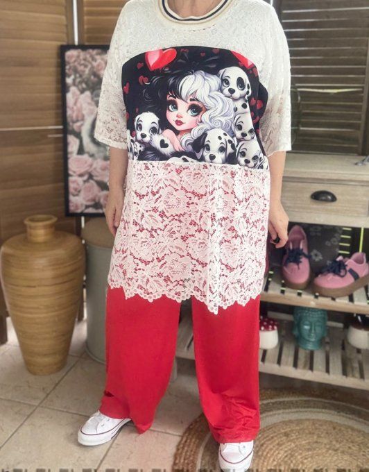 Tunique ample dentelle blanche Cruella et les Dalmatiens du 40 au 50/52  