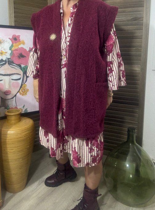 Robe trapèze Bordeaux et Crème Fleurs d'Automne du 38 au 48/50