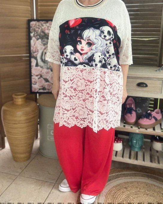 Tunique ample dentelle blanche Cruella et les Dalmatiens du 40 au 50/52  