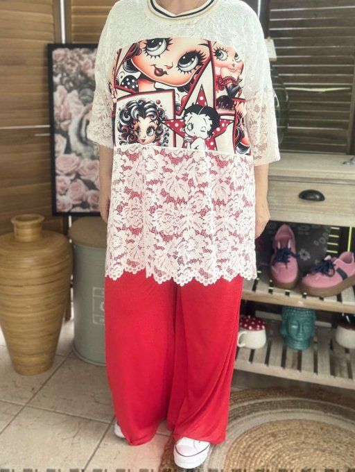 Tunique ample dentelle blanche Pretty Betty Boop du 40 au 50/52   