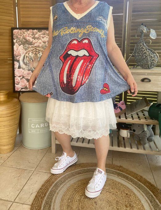 Top débardeur trapèze effet jeans délavé The Rolling Stones du 40 au 52  