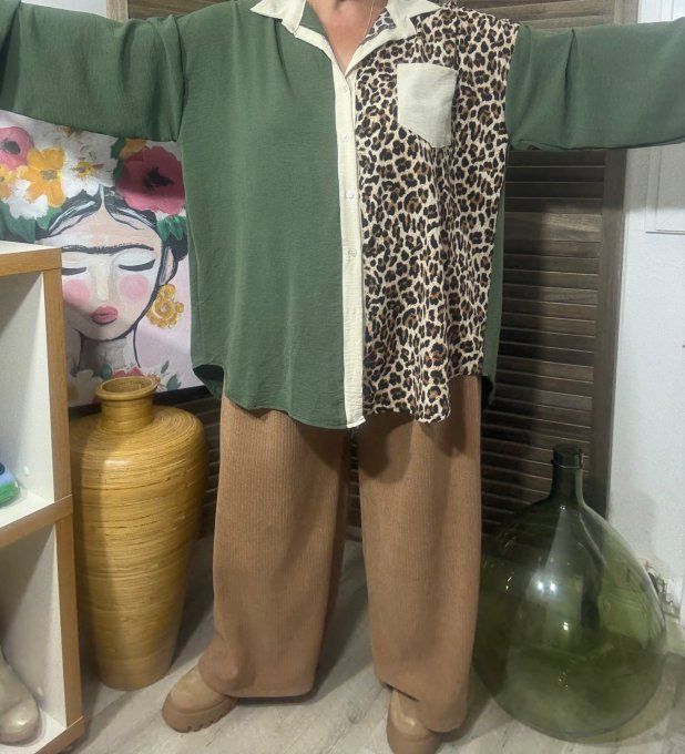 Chemise ample Kaki Beige et Léopard Camel du 40 au 50/52 