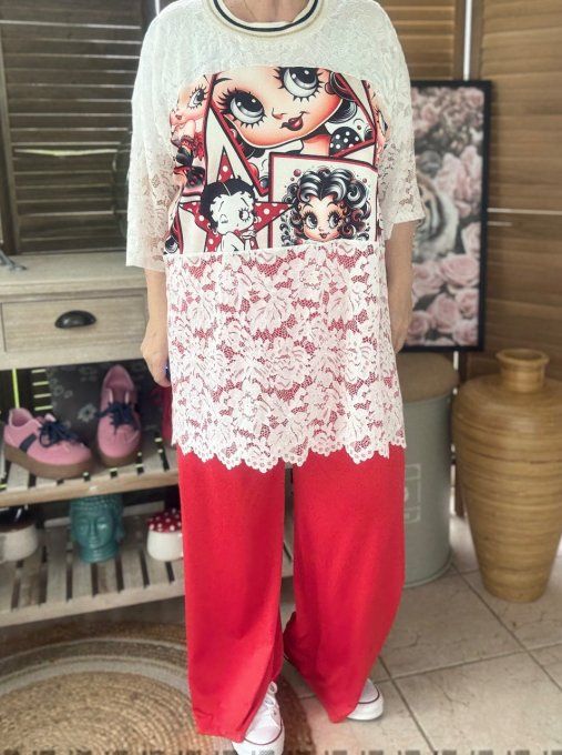 Tunique ample dentelle blanche Pretty Betty Boop du 40 au 50/52   