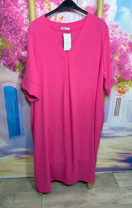 Robe trapèze longue Fuschia manches courtes douceur ++++ du 42 au 54/56