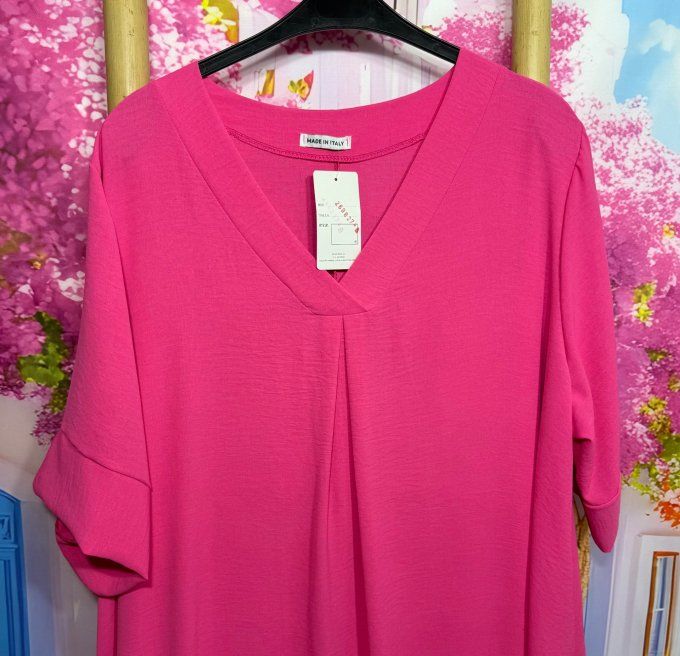Robe trapèze longue Fuschia manches courtes douceur ++++ du 42 au 54/56