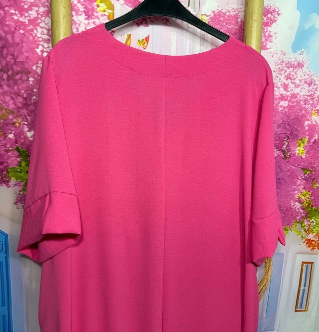Robe trapèze longue Fuschia manches courtes douceur ++++ du 42 au 54/56