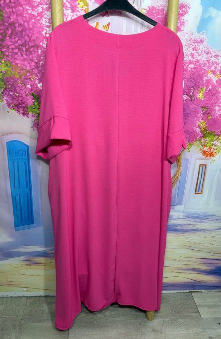 Robe trapèze longue Fuschia manches courtes douceur ++++ du 42 au 54/56
